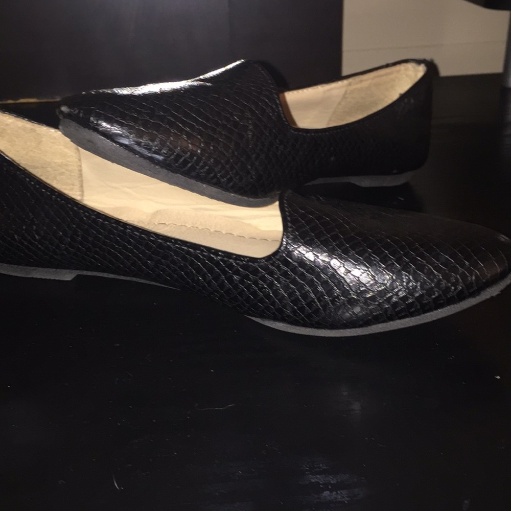 blue berry slick snake print flats